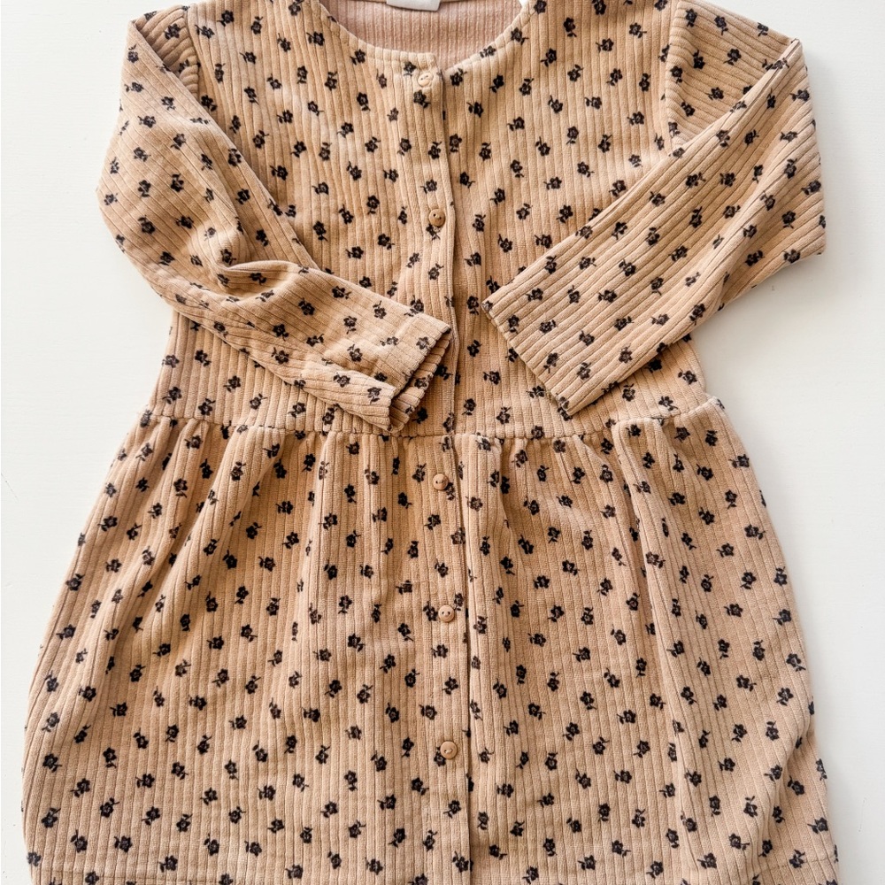 Zara Tan Floral Button-Up Dress